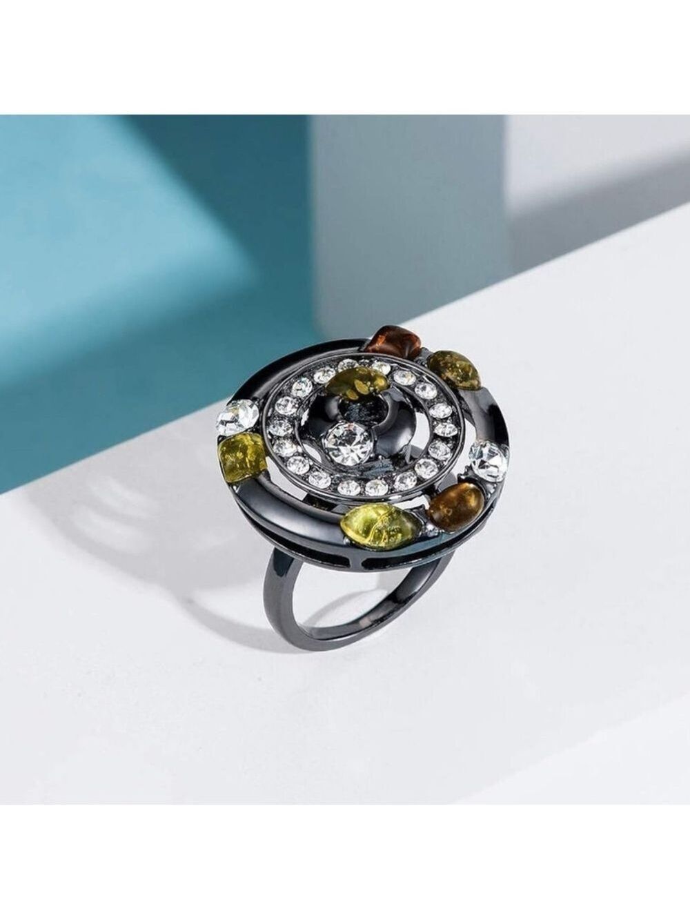 Round Shape Colorful Crystal Setting Statement Ring - Picture 6 of 6